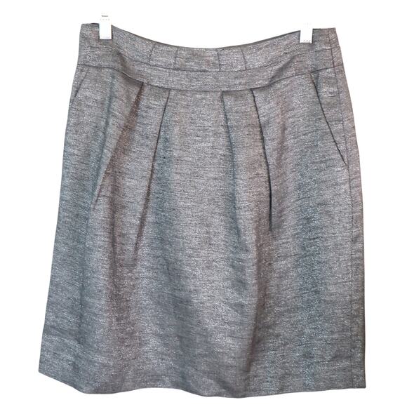 Talbots LINEN Gray Metallic Skirt Suit Mini Pleated 3/4 Sleeves Womens 2 4P work - Picture 3 of 8